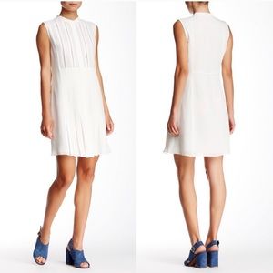 Vince White mesh lace yolk pleated silk dress sz4